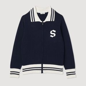 Sandro Wool Blend Varsity Style Zip Up Sweater